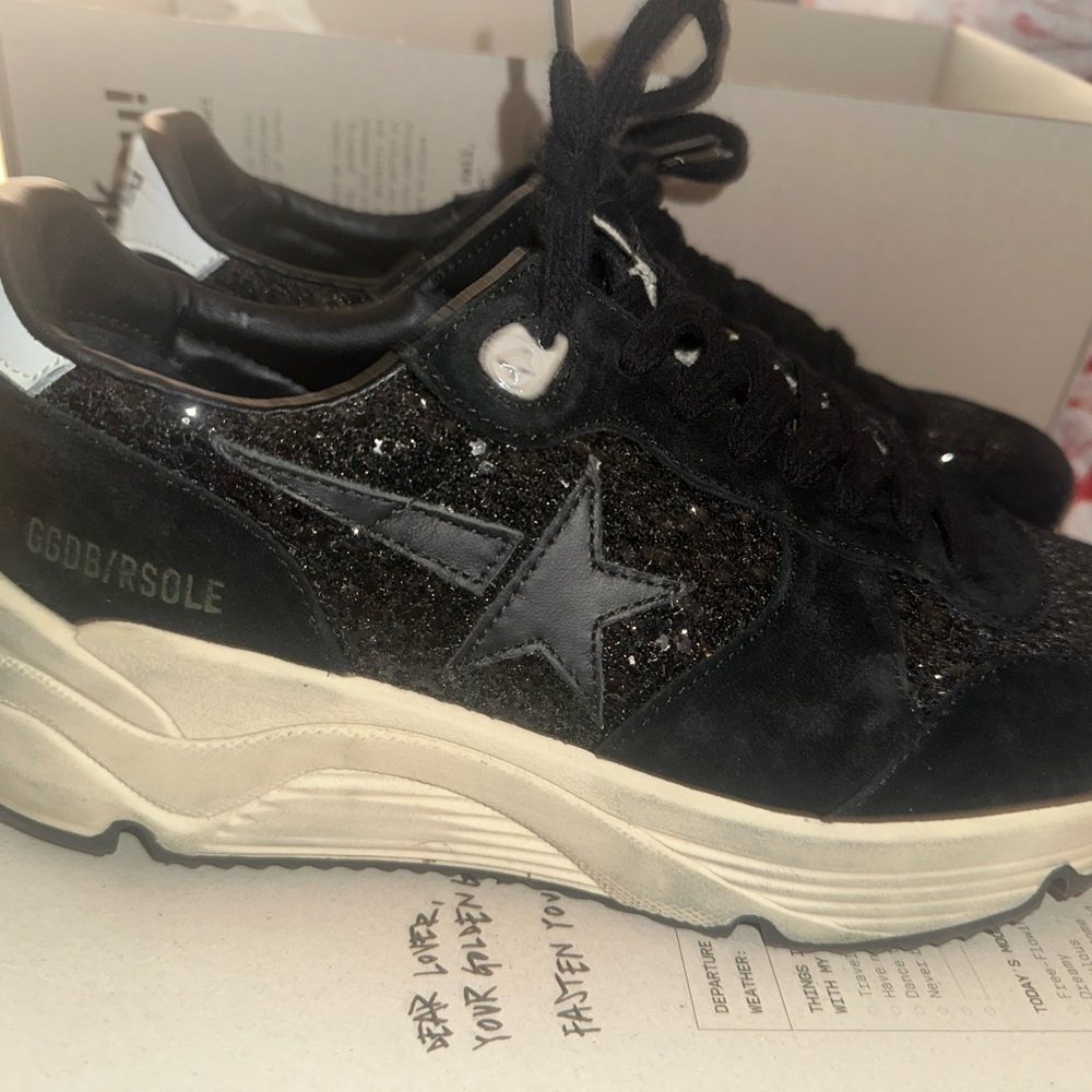 Golden Goose Black and Silver Glitter Sneakers